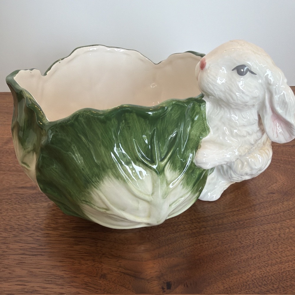 Bunny with Cabbage Dish Candy Nut Bowl 4" Tall Easter Decor Gift